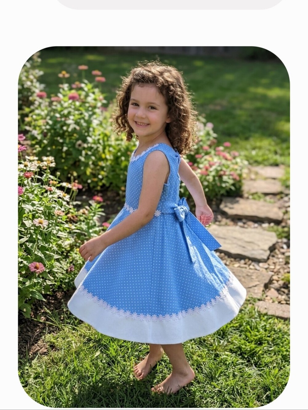 ​Rare Editions Vintage-Style Blue & White Polka Dot Daisy A-Line Dress